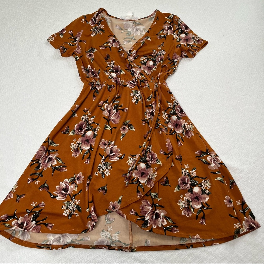 Mustard floral faux wrap dress (live fast, love hard)
